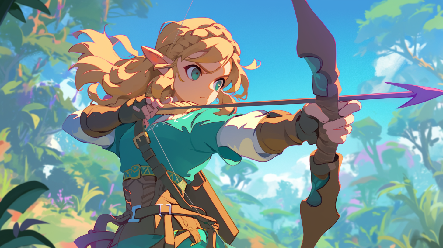 Elf Warrior drawing bow in the Forest Kingdom